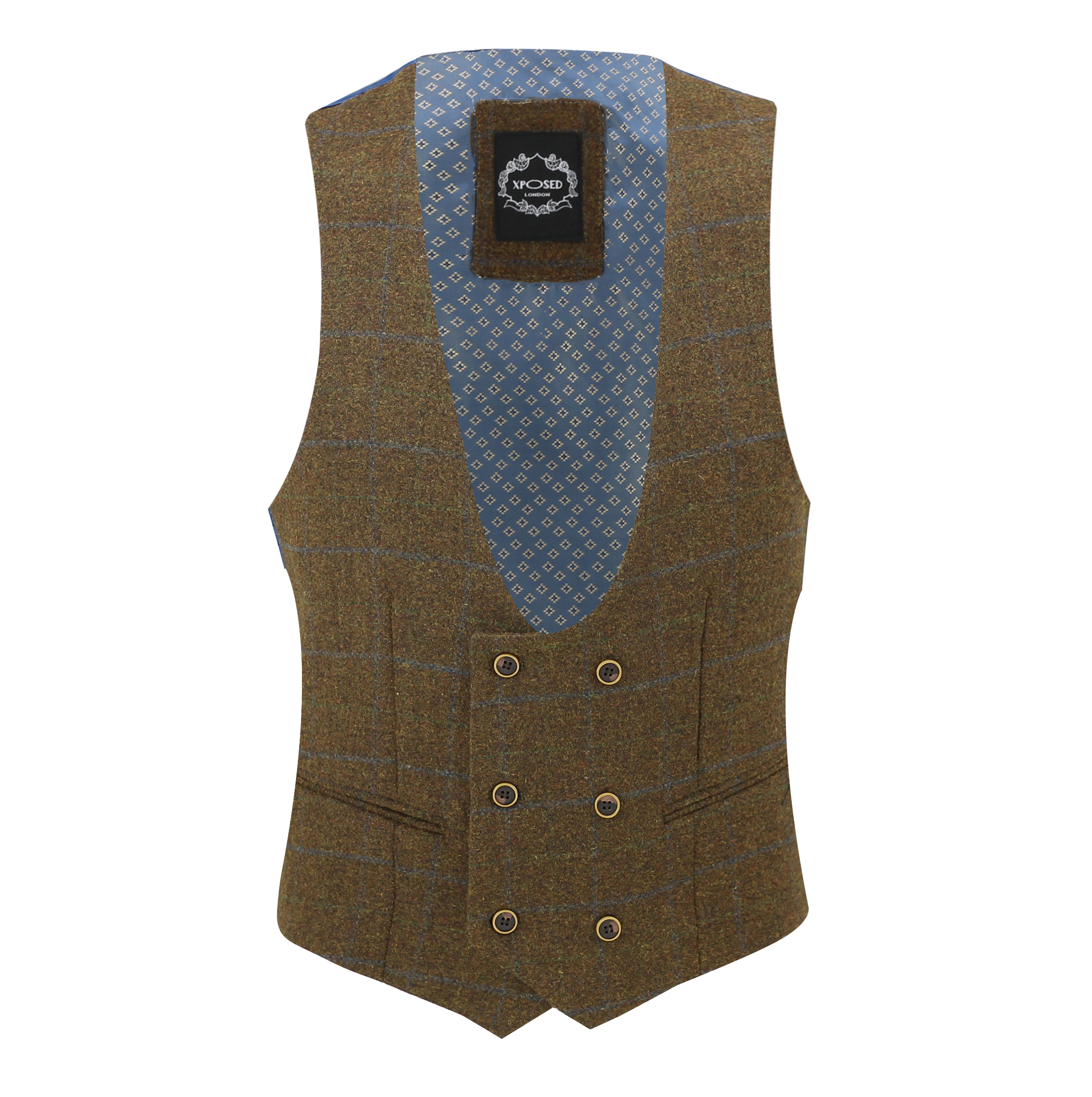 Double Breasted Brown Checked Tweed hotsell Waistcoat with a unique back pattern